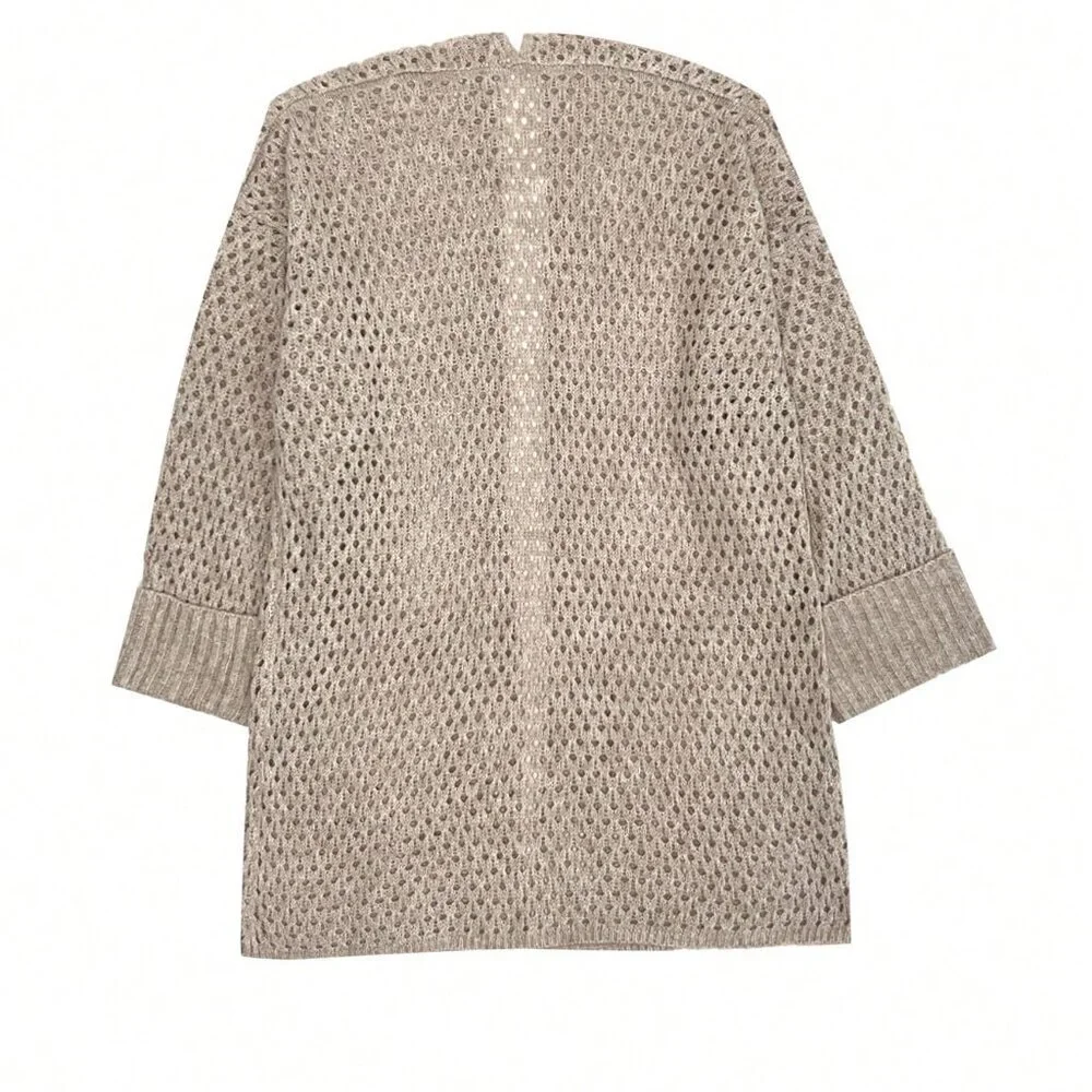Apricot Casual Women's Solid Color Cardigan Sweater Jacket With Pockets